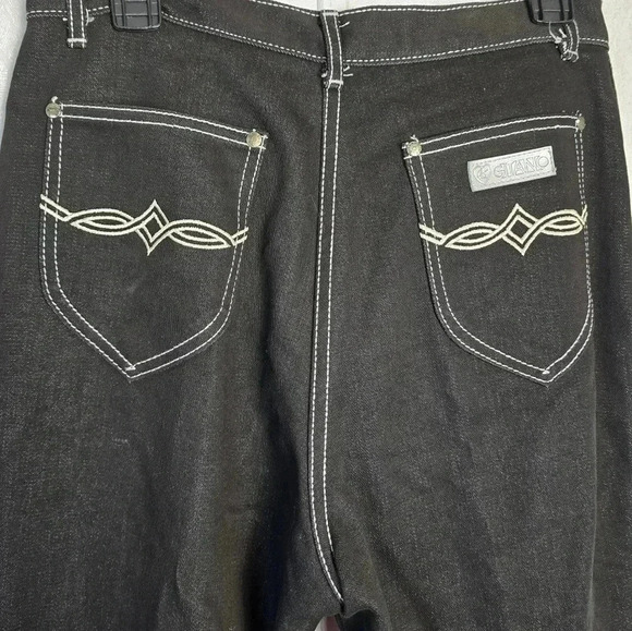 VINTAGE PS Gitano Jeans 14 Black Straight High Rise 44976 Embroidered Stitching - Picture 4 of 12